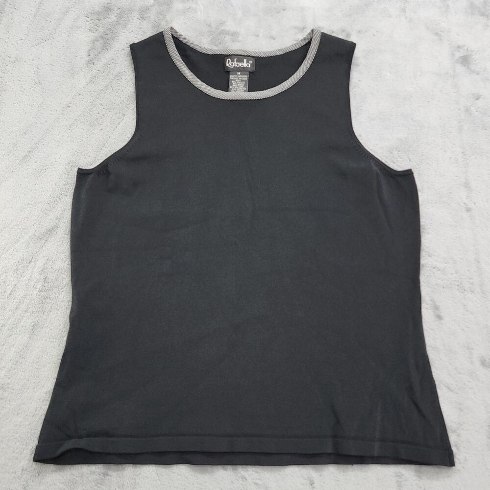 Rafaella Top Womens M Black White Houndstooth Trim Sleeveless Stretch Knit Shell